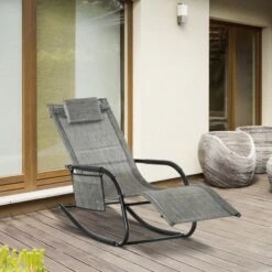 OUTSUNNY Rocking Sun Lounger Aluminium Dark Grey