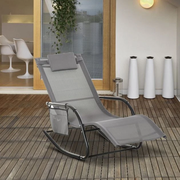 OUTSUNNY Rocking Sun Lounger Aluminium Light Grey 3 OUTSUNNY Rocking Sun Lounger Aluminium Light Grey