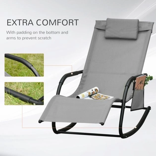 OUTSUNNY Rocking Sun Lounger Aluminium Light Grey 8 OUTSUNNY Rocking Sun Lounger Aluminium Light Grey - Image 6
