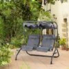 OUTSUNNY Double Canopy Swing Seat Grey 2 Seater