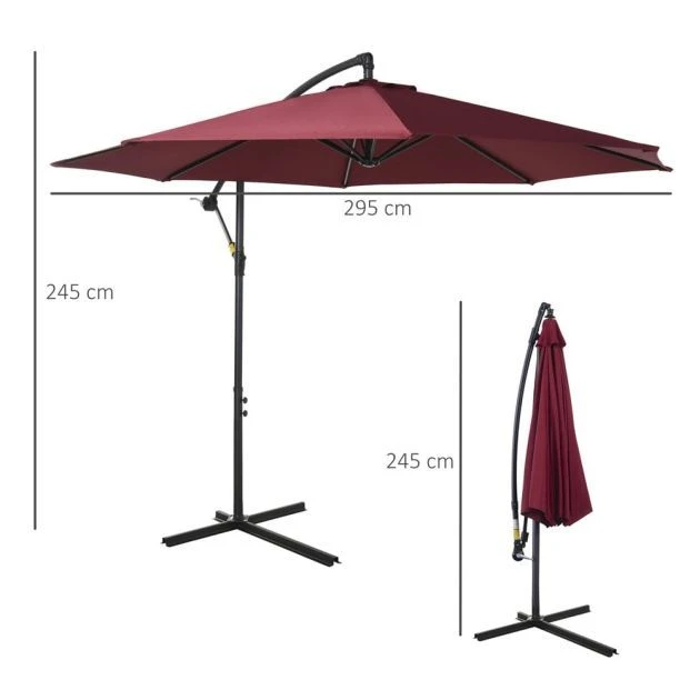 OUTSUNNY Napoli Overhanging Cantilever Banana Parasol Red 3m 4 OUTSUNNY Napoli Overhanging Cantilever Banana Parasol Red 3m - Image 2