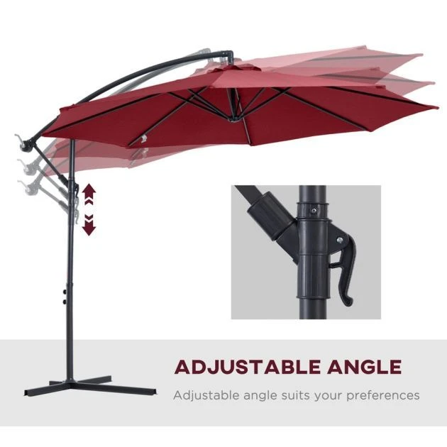 OUTSUNNY Napoli Overhanging Cantilever Banana Parasol Red 3m 9 OUTSUNNY Napoli Overhanging Cantilever Banana Parasol Red 3m - Image 7