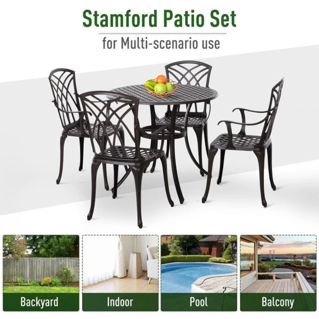 OUTSUNNY Garden Dining Set Aluminium Brown 4 Seater 9 OUTSUNNY Garden Dining Set Aluminium Brown 4 Seater - Image 7