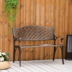 OUTSUNNY Garden Bench Aluminium Brown 2 Seater