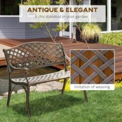 OUTSUNNY Garden Bench Aluminium Brown 2 Seater -GardenChic Elegant Shop 1654012803 82137600 fhetr68moamniomn