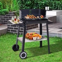 OUTSUNNY Charcoal Trolley Barbecue Black