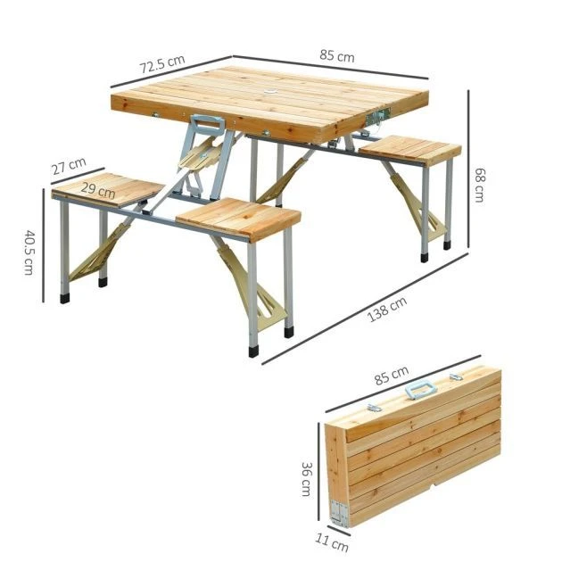 OUTSUNNY Cunningham Portable Picnic Bench Wooden 4 OUTSUNNY Cunningham Portable Picnic Bench Wooden - Image 2