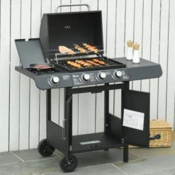 OUTSUNNY Deluxe Gas Barbecue 3+1 Burner Black