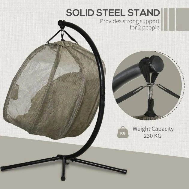 OUTSUNNY Double Hanging Egg Chair Brown 9 OUTSUNNY Double Hanging Egg Chair Brown - Image 7