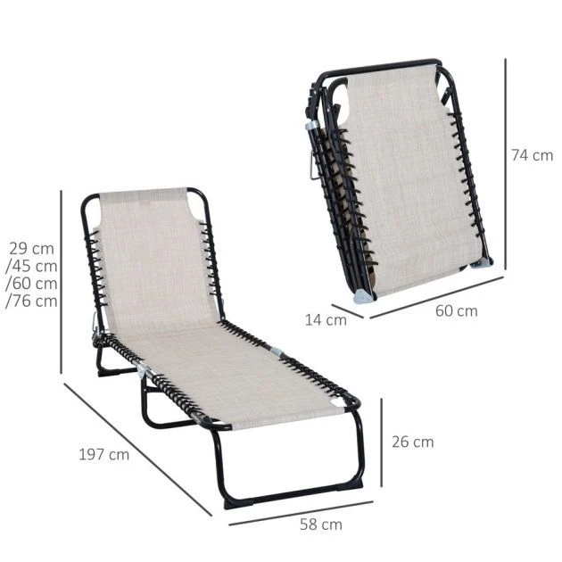 OUTSUNNY Foldable Sun Lounger White 4 OUTSUNNY Foldable Sun Lounger White - Image 2
