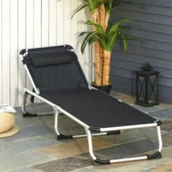 OUTSUNNY Folding Sunbed Lounge Chair Aluminium Black