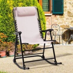 OUTSUNNY Folding Rocking Chair Beige