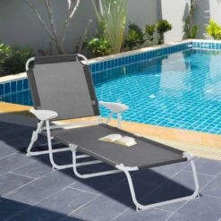 OUTSUNNY Miami Folding Sun Lounger Grey