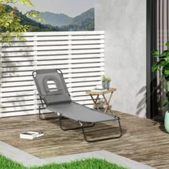 OUTSUNNY Penrith Folding Sun Lounger Grey