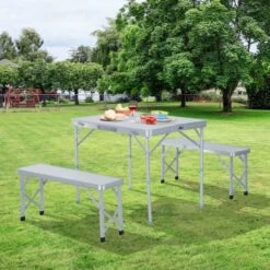 OUTSUNNY Foldable Picnic Bench Set Aluminium 3 Piece