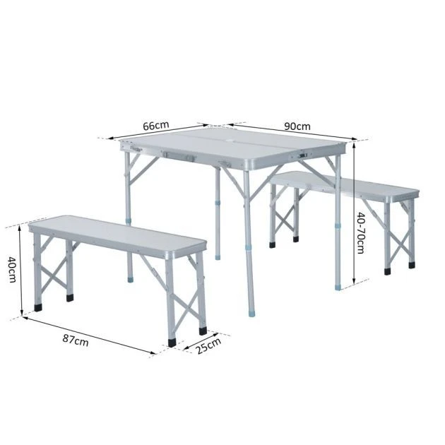OUTSUNNY Foldable Picnic Bench Set Aluminium 3 Piece 4 OUTSUNNY Foldable Picnic Bench Set Aluminium 3 Piece - Image 2