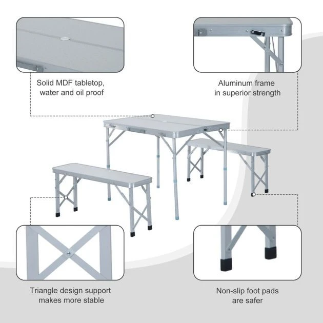 OUTSUNNY Foldable Picnic Bench Set Aluminium 3 Piece 8 OUTSUNNY Foldable Picnic Bench Set Aluminium 3 Piece - Image 6