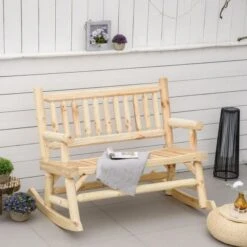 OUTSUNNY Rocking Bench Wooden 2 Seater