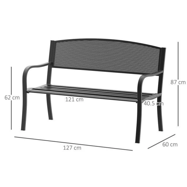 OUTSUNNY Garden Bench Furniture Steel Black 120cm 4 OUTSUNNY Garden Bench Furniture Steel Black 120cm - Image 2