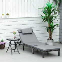 OUTSUNNY Santiago Rattan Sun Lounger Grey