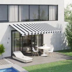 OUTSUNNY Manual Retractable Awning Blue White 4m