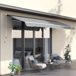 OUTSUNNY Manual Retractable Awning Light Grey 4m