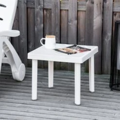 OUTSUNNY Outdoor Square Plastic Table White