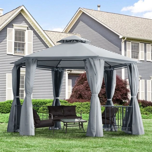 OUTSUNNY 2 Tier Garden Gazebo Grey 2m 3 OUTSUNNY 2 Tier Garden Gazebo Grey 2m