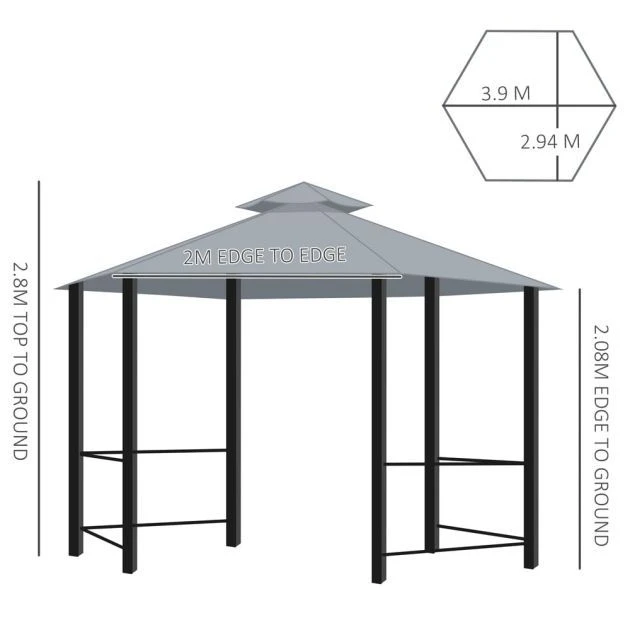 OUTSUNNY 2 Tier Garden Gazebo Grey 2m 4 OUTSUNNY 2 Tier Garden Gazebo Grey 2m - Image 2