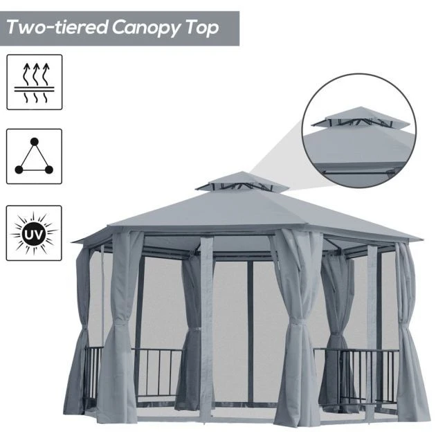 OUTSUNNY 2 Tier Garden Gazebo Grey 2m 6 OUTSUNNY 2 Tier Garden Gazebo Grey 2m - Image 4