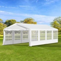 OUTSUNNY Garden Event Marquee Steel White 8 X 4m