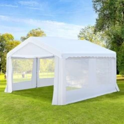 OUTSUNNY Garden Event Marquee Steel White 4 X 4m