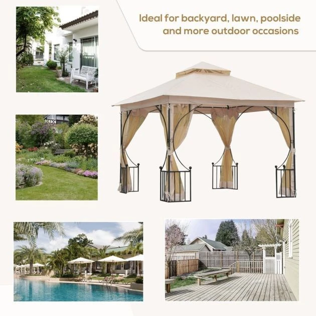 OUTSUNNY Garden Gazebo Steel Beige 3 X 3m 9 OUTSUNNY Garden Gazebo Steel Beige 3 X 3m - Image 7