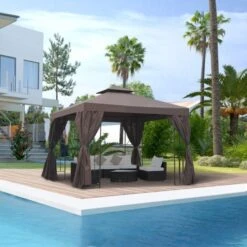OUTSUNNY Garden Gazebo Steel Brown 3 X 3m