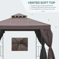 OUTSUNNY Garden Gazebo Steel Brown 3 X 3m -GardenChic Elegant Shop 1654872742 88532500 ffd92a4sjxza3ueo