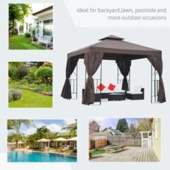 OUTSUNNY Garden Gazebo Steel Brown 3 X 3m -GardenChic Elegant Shop 1654872746 33276800 dsyqyxuemgtzlf8x