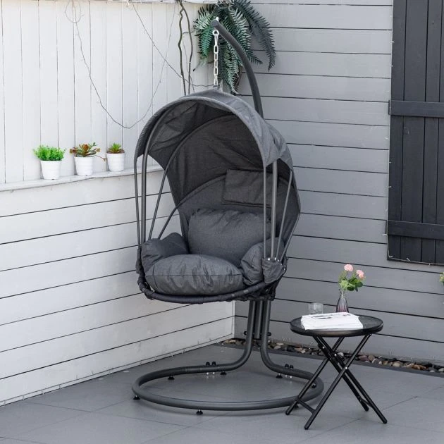 OUTSUNNY Madrid Egg Chair With Retractable Canopy Grey 3 OUTSUNNY Madrid Egg Chair With Retractable Canopy Grey