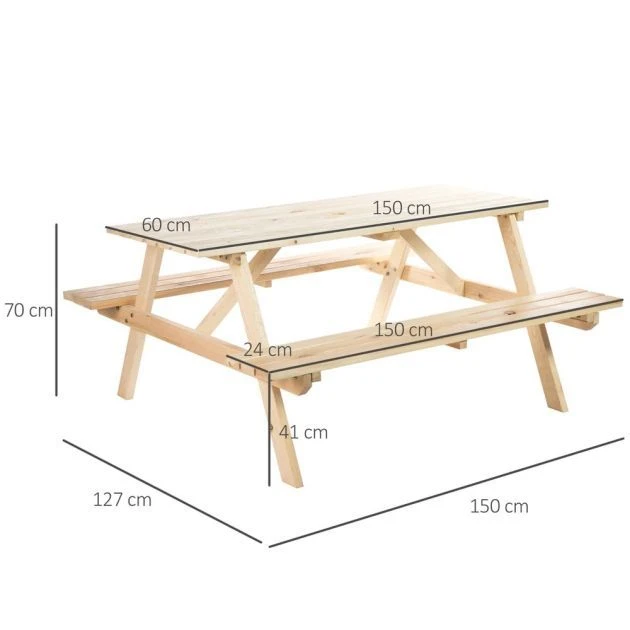 OUTSUNNY Picnic Set Wooden 4 Seater 4 OUTSUNNY Picnic Set Wooden 4 Seater - Image 2
