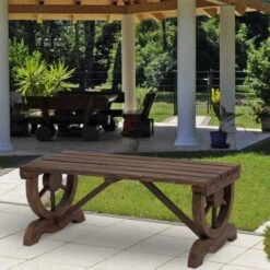 OUTSUNNY Rustic Wooden Bench Brown 2 Seater