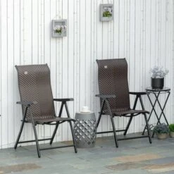 OUTSUNNY Wicker Folding Chairs Brown Pack Of 2
