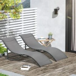 OUTSUNNY S Shaped Sun Lounge Grey Pack Of 2