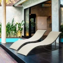 OUTSUNNY S Shaped Sun Lounge Khaki Pack Of 2