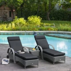 OUTSUNNY Non Slip Lounger Seat Pads Black Pack Of 2