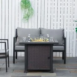 OUTSUNNY Square Fire Pit Table Black 0.8 X 0.8m