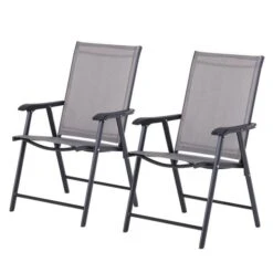 OUTSUNNY Foldable Textaline Garden Chairs Grey Pack Of 2 -GardenChic Elegant Shop 1660296826 75674200 kjvx1xvlb2nuobny