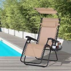 OUTSUNNY Zero Gravity Garden Deck Chair Beige