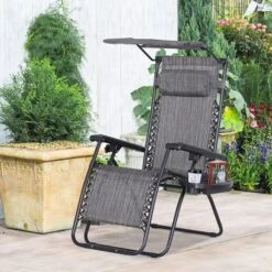 OUTSUNNY Zero Gravity Garden Deck Chair Grey
