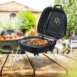 OUTSUNNY Portable Charcoal BBQ Steel Black