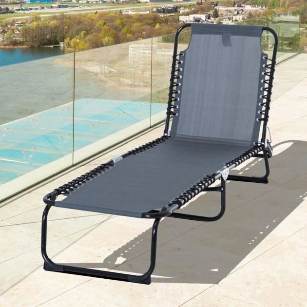 OUTSUNNY Folding Sun Lounger Grey 3 OUTSUNNY Folding Sun Lounger Grey