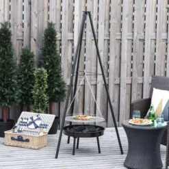 OUTSUNNY Tripod Charcoal Barbecue Black